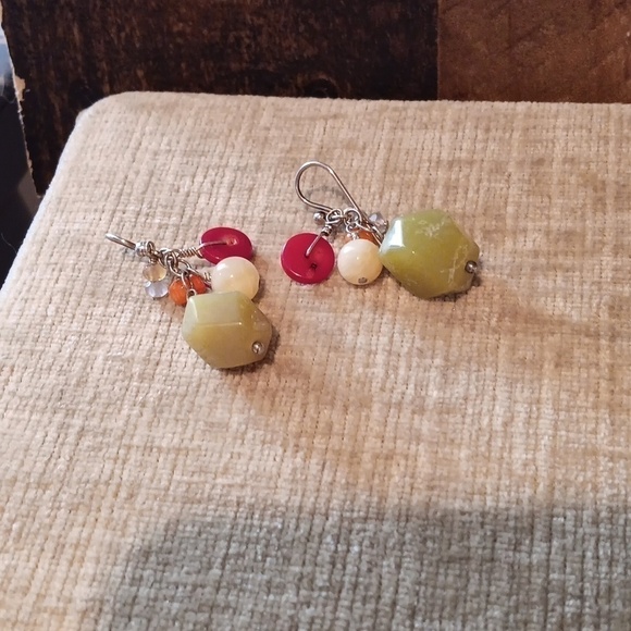 Silver Tone Multi Colored Faux Stone Bead Dangle Earrings - Picture 3 of 5